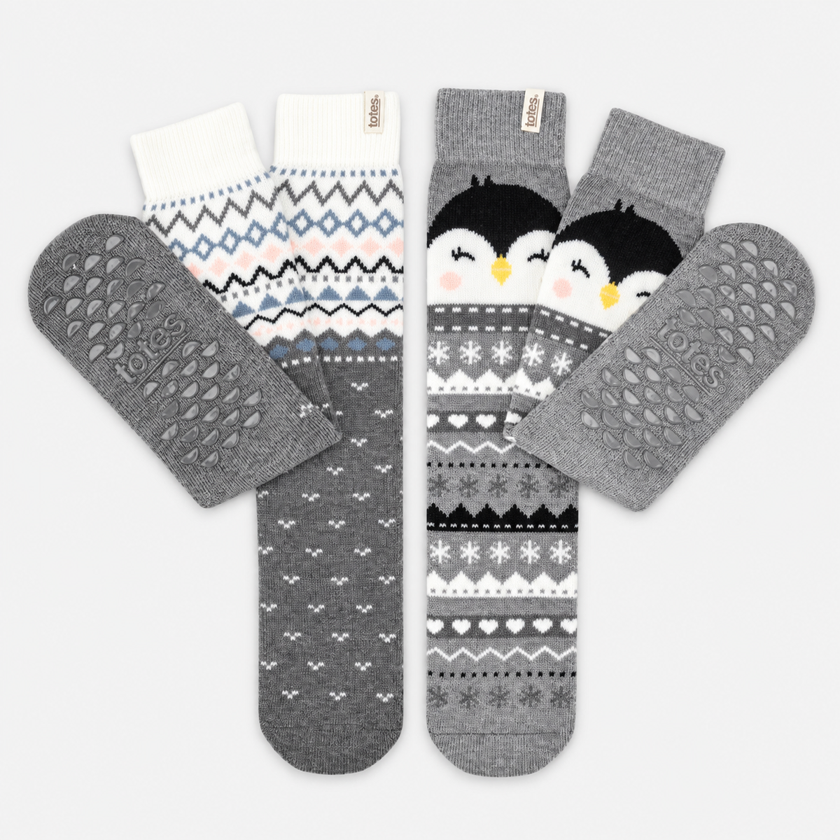 Totes Toasties ORIGINAL SLIPPER SOCKS (TWIN PACK) Womens Slipper Socks Penguin