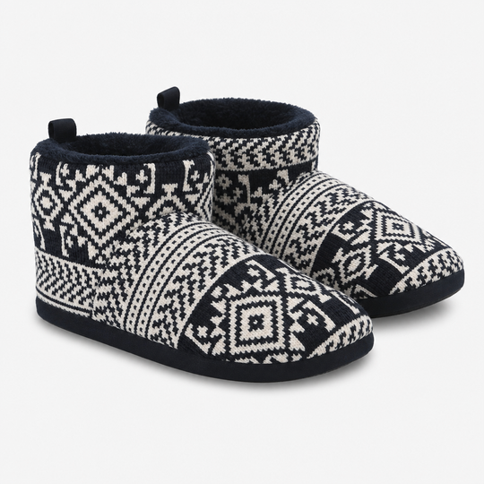 Totes Toasties FAIRISLE BOOT SLIPPER Mens Slipper Boots Navy Fairisle