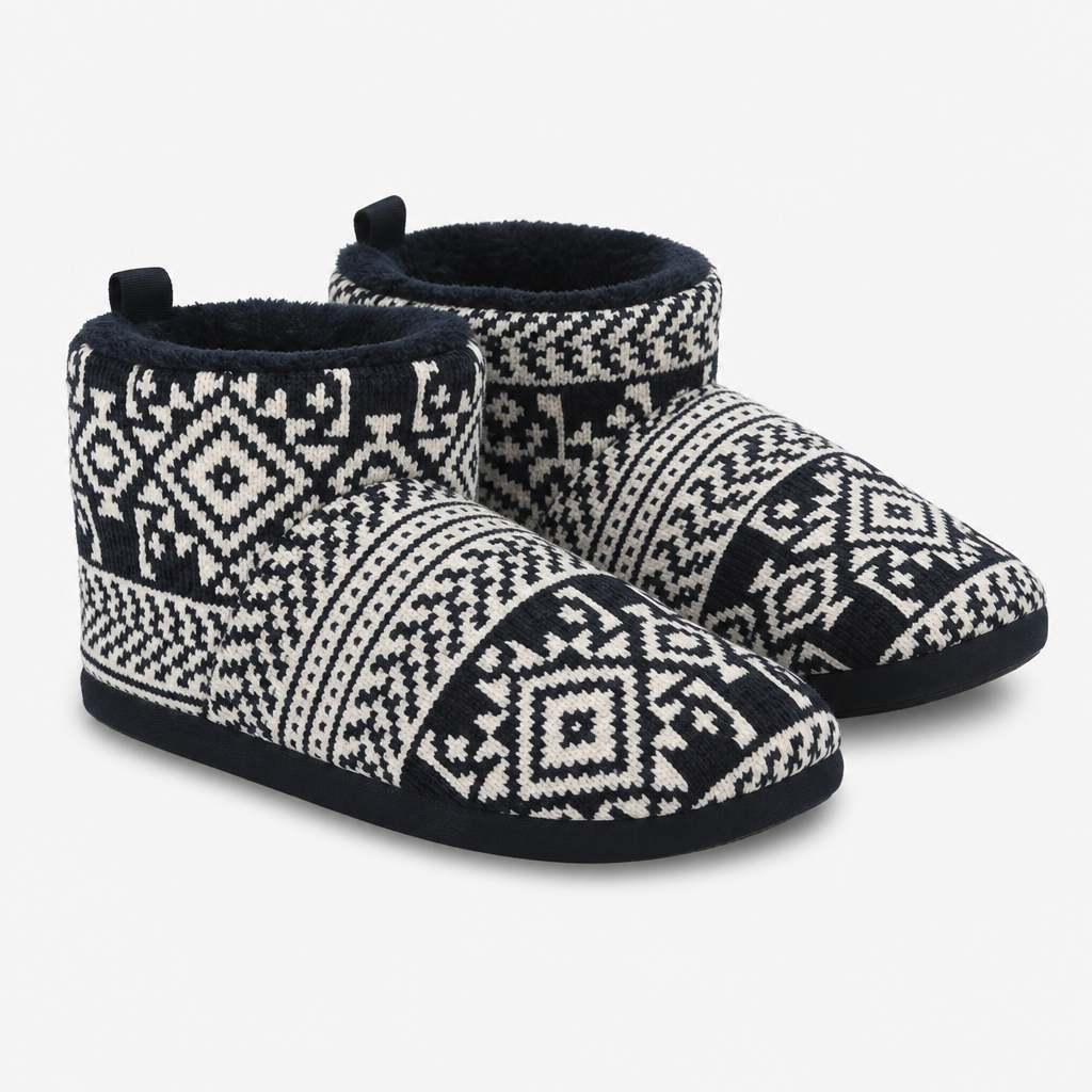 Totes Toasties FAIRISLE BOOT SLIPPER Mens Slipper Boots Navy Fairisle