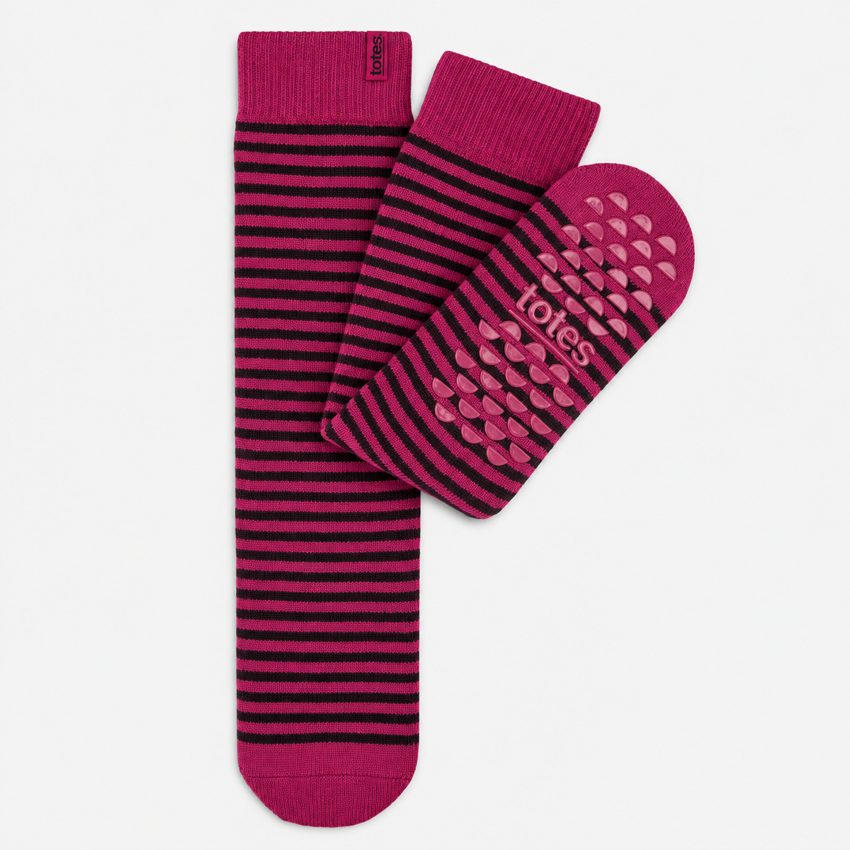 Totes Toasties THERMAL BRUSHED ORIGINAL SLIPPER SOCKS Womens Slipper Socks Berry Stripe