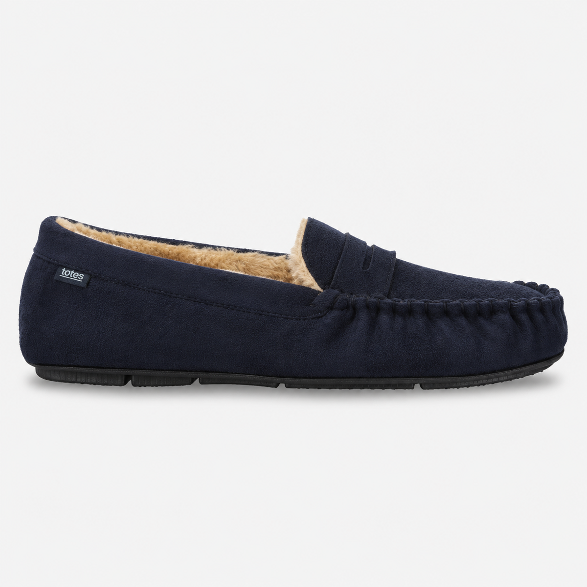 Totes Toasties SUEDETTE MOCCASIN SLIPPER Mens Moccasins Navy
