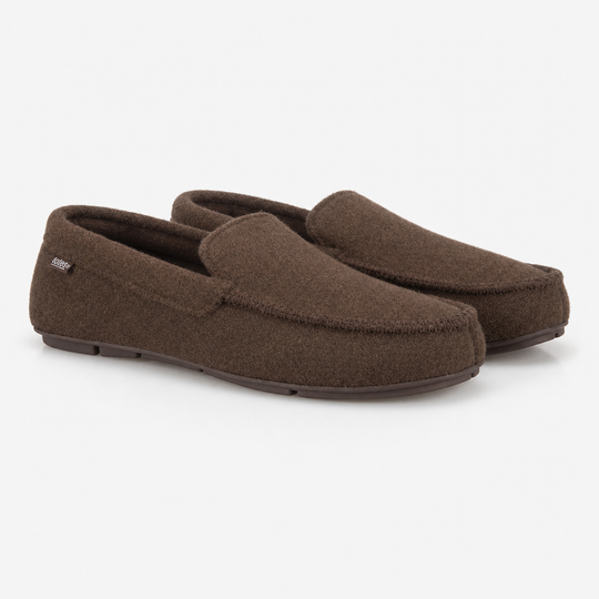 Totes Toasties FELT MOCCASIN SLIPPER WITH CHECK SOCK Mens Moccasins Brown