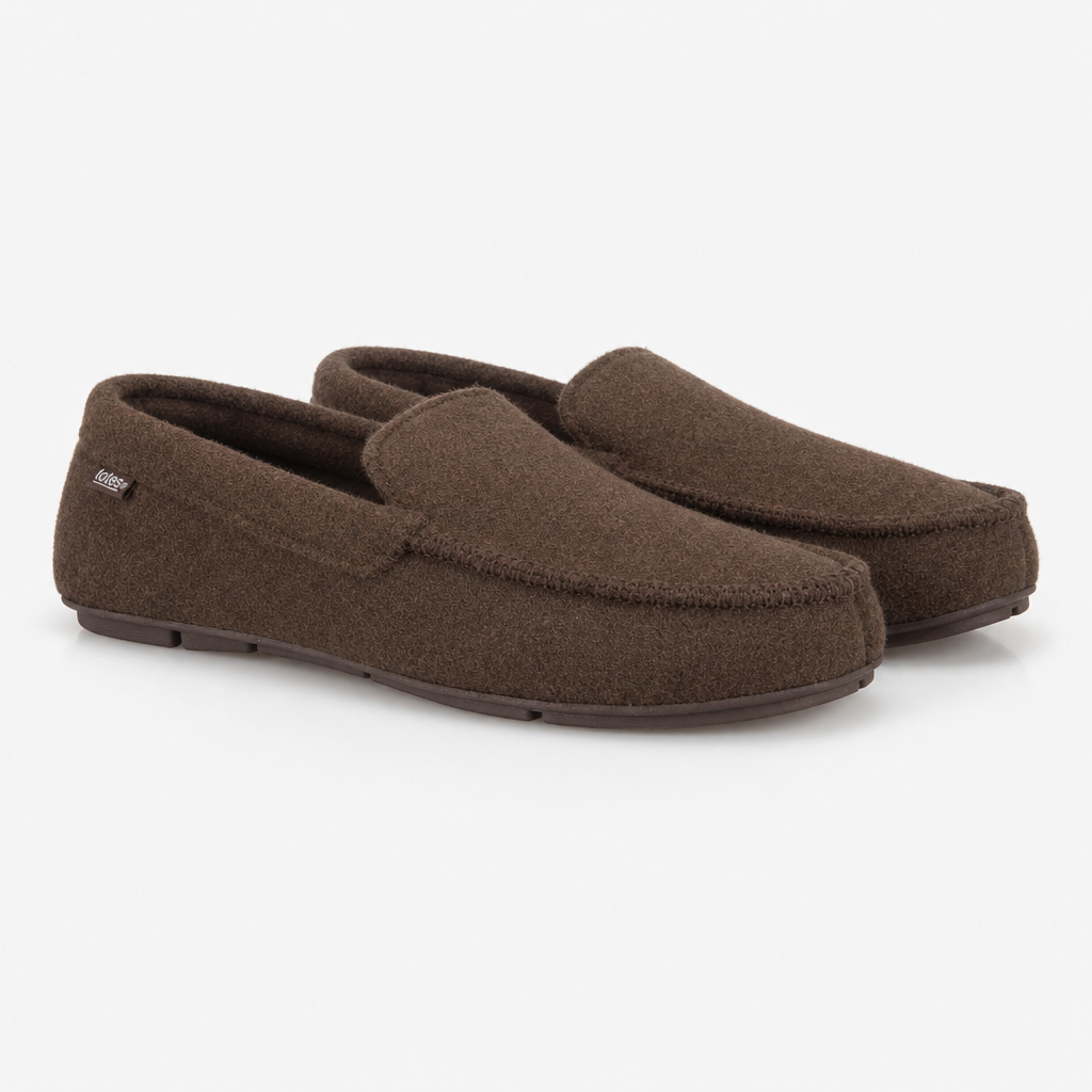 Totes Toasties FELT MOCCASIN SLIPPER WITH CHECK SOCK Mens Moccasins Brown