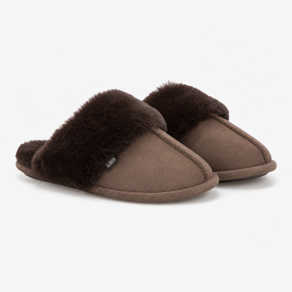 Totes Toasties VELOUR MULE SLIPPERS Womens Mules Chocolate