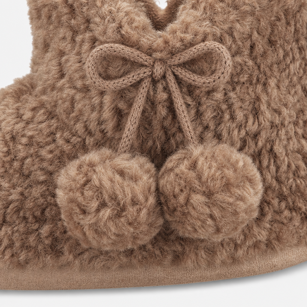 Totes Toasties TEXTURED FUR BOOTIE WITH POM POM Womens Slipper Boots Brown