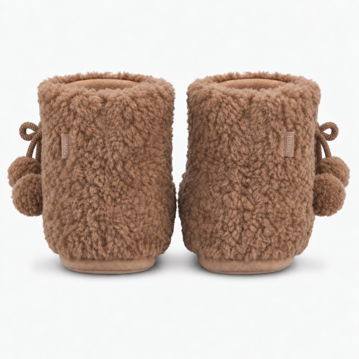 Totes Toasties TEXTURED FUR BOOTIE WITH POM POM Womens Slipper Boots Brown