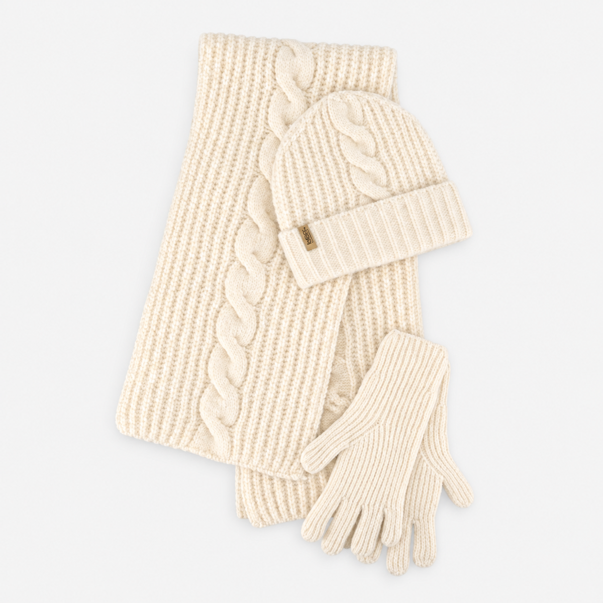 Totes Toasties CHUNKY BRUSHED RIB KNIT HAT SCARF & GLOVE SET Womens Beanie Cream