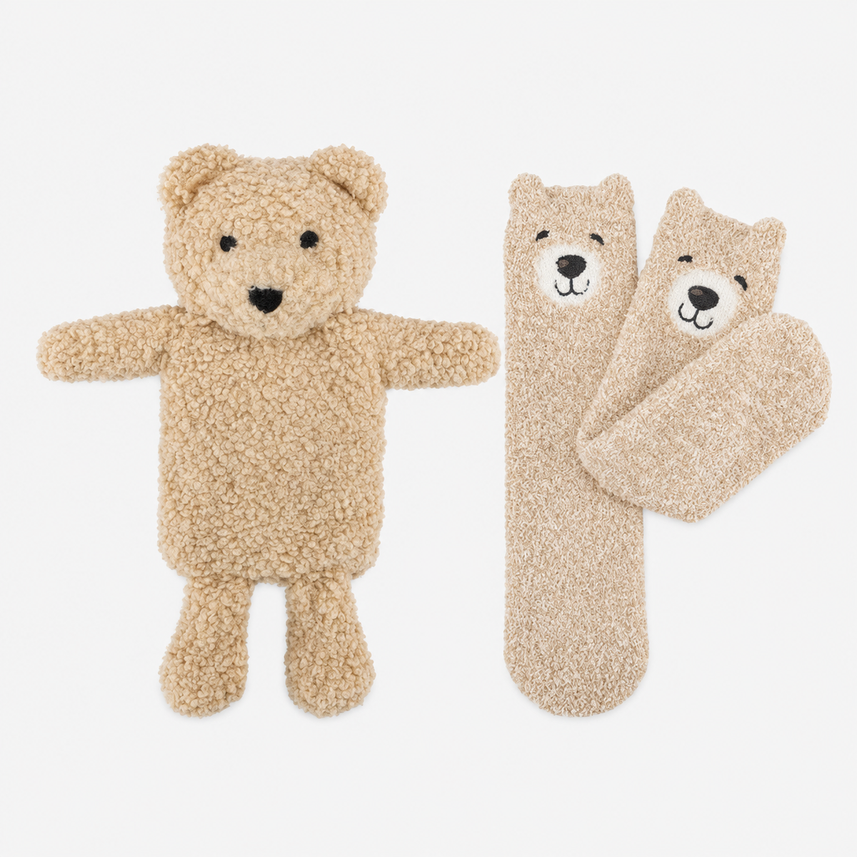 Totes Toasties BORG BEAR MINI HOT WATER BOTTLE SUPER SOFT SOCK SET Womens Slipper Socks Beige