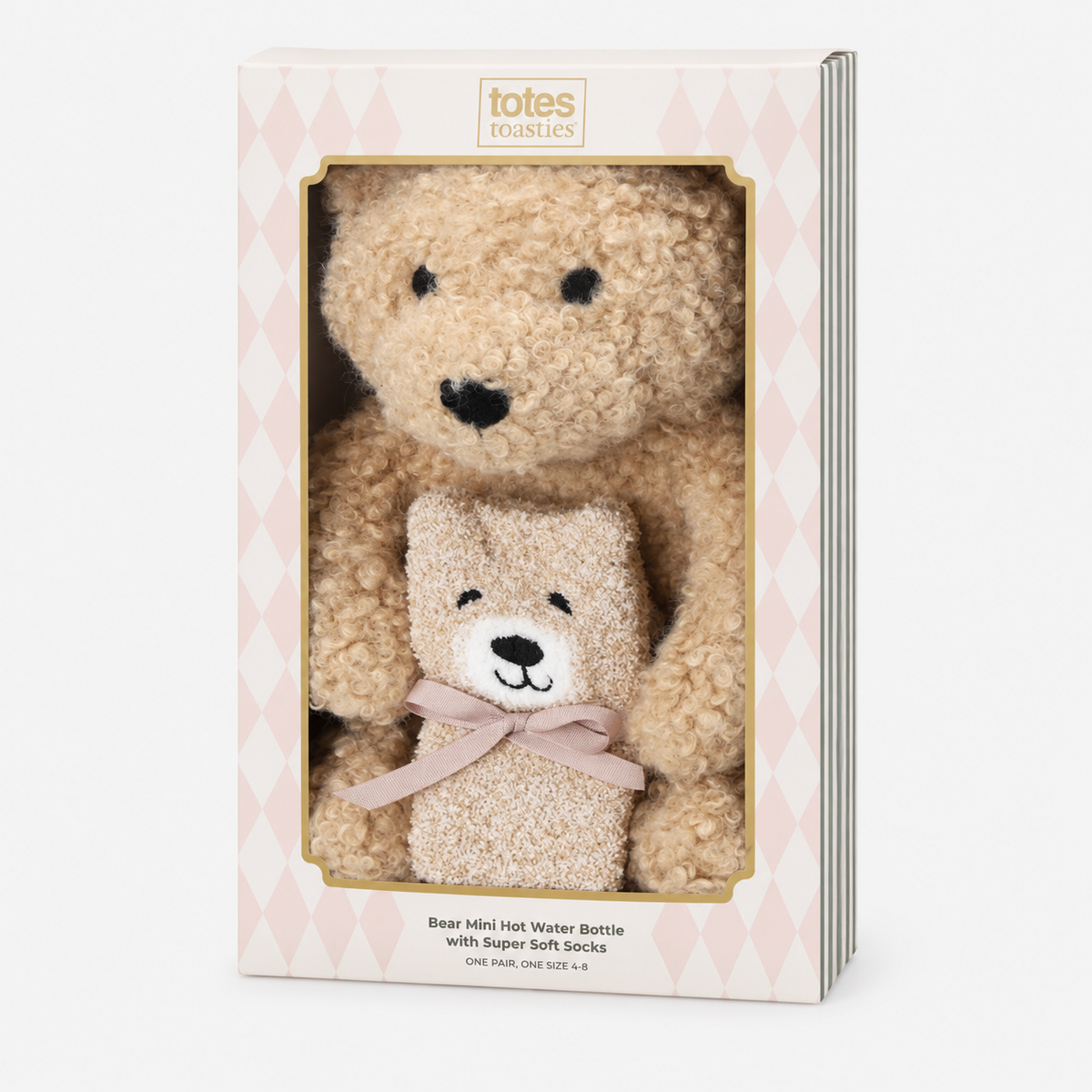 Totes Toasties BORG BEAR MINI HOT WATER BOTTLE SUPER SOFT SOCK SET Womens Slipper Socks Beige
