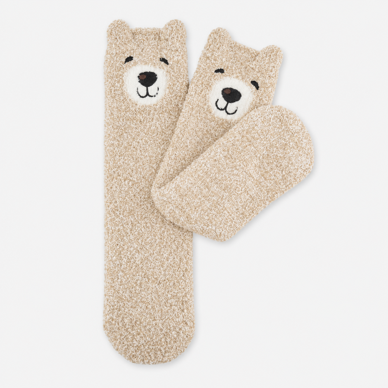 Totes Toasties BORG BEAR MINI HOT WATER BOTTLE SUPER SOFT SOCK SET Womens Slipper Socks Beige