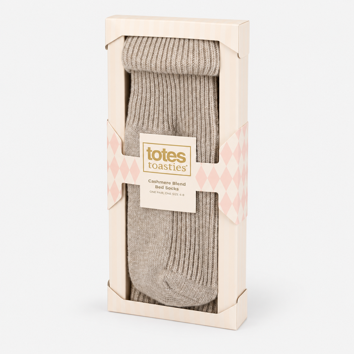 Totes Toasties 1PP CASHMERE TURN OVER TOP SOCKS Womens Ankle Socks Oat