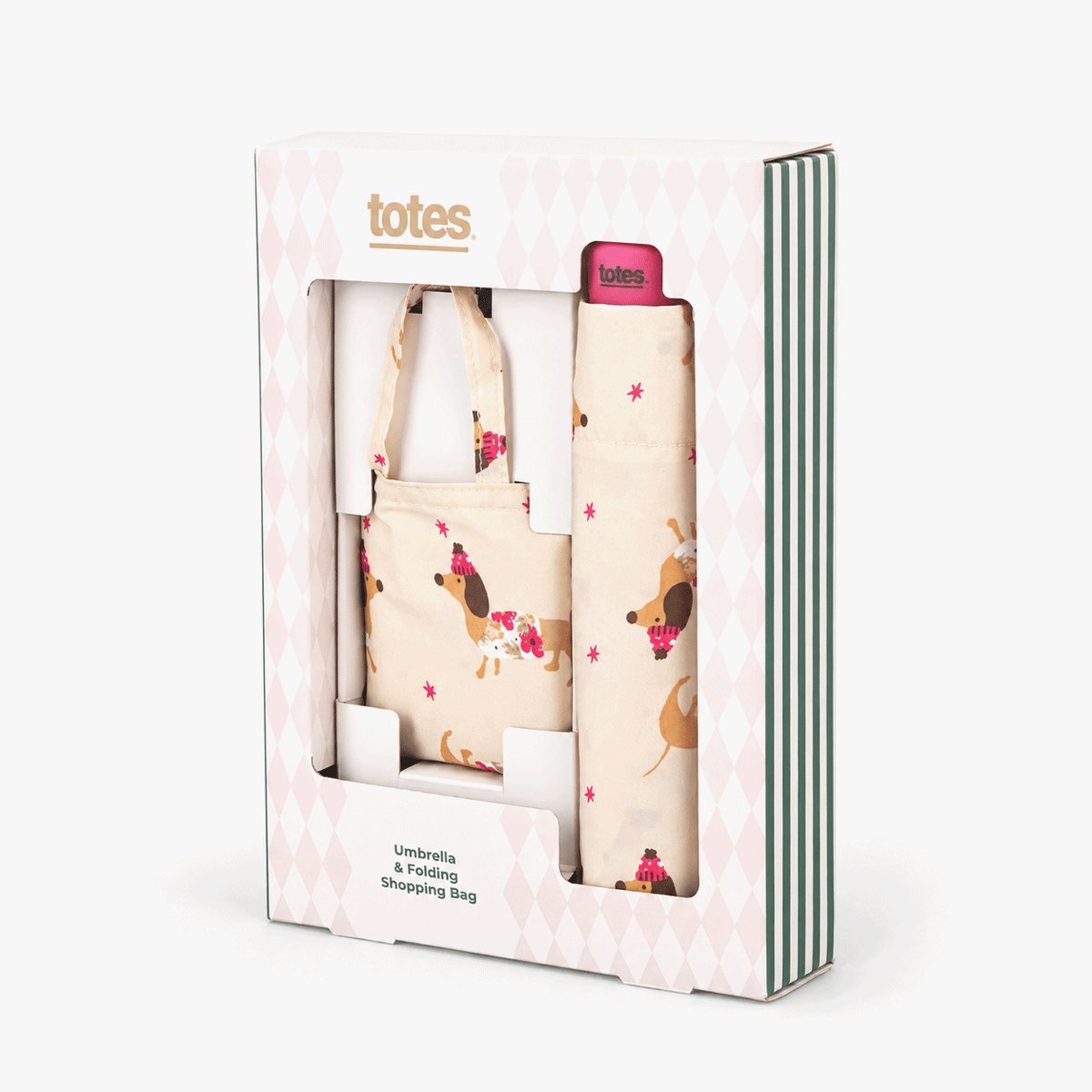 Totes Toasties UMBRELLA & SHOPPER BAG GIFT SET Womens Umbrella Party Sausage