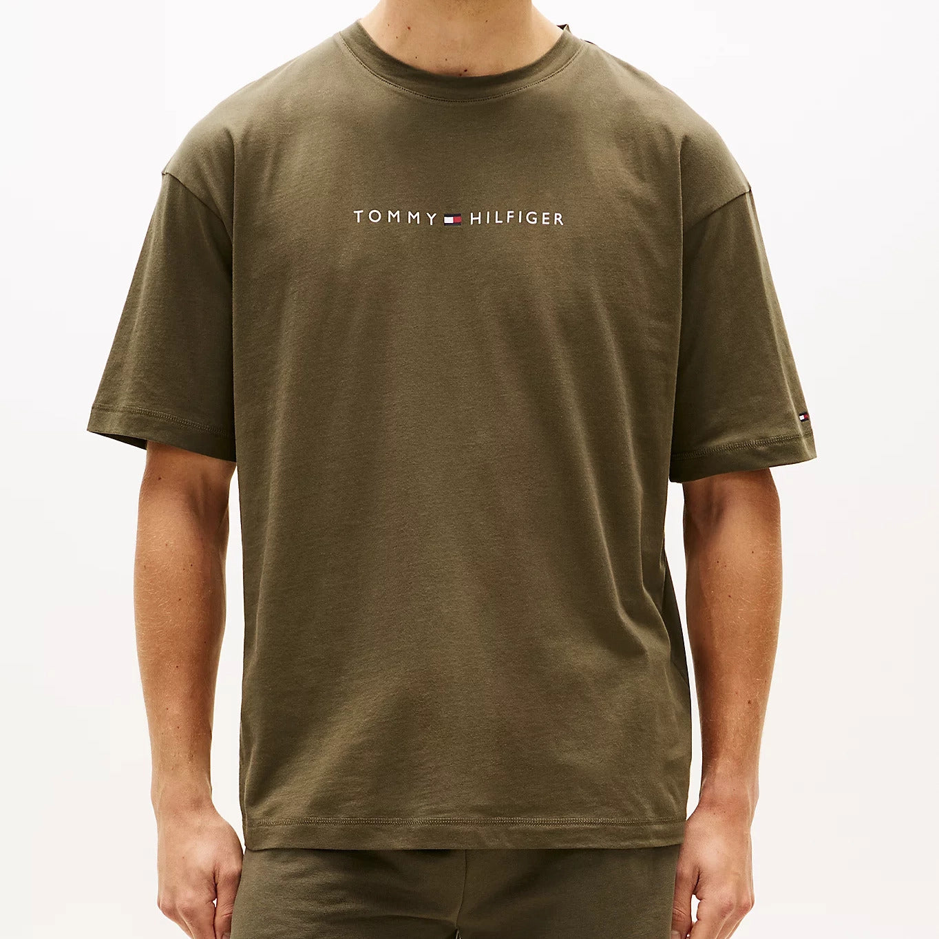 Tommy Hilfiger SS LOGO TEE Mens Loungewear Army Green