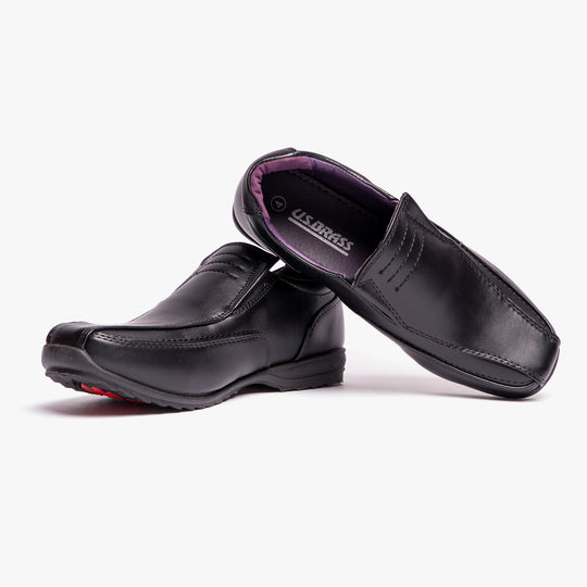 US Brass B612A Boys Slip On School Shoes Black