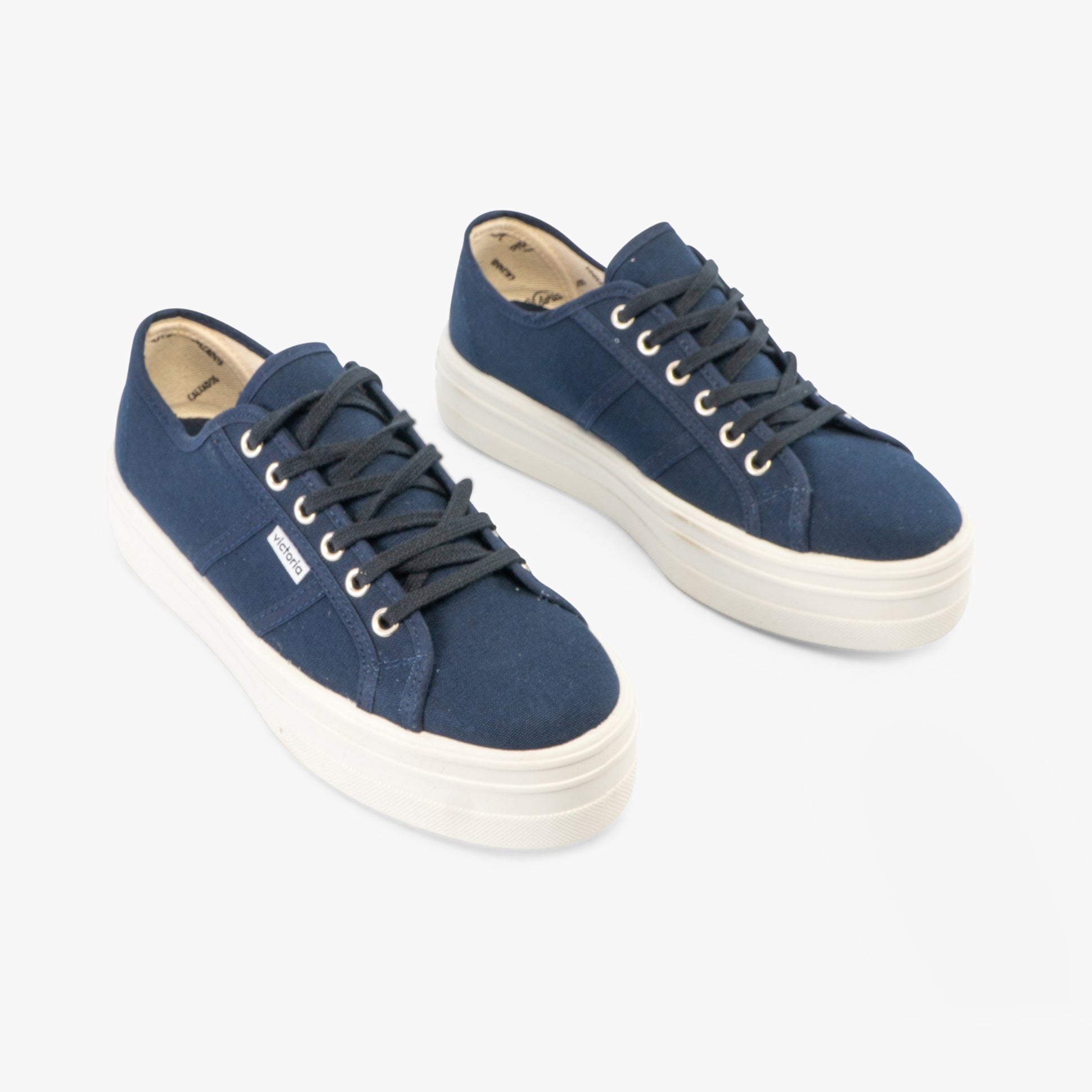 Victoria BARCELONA Womens Platform Canvas Trainers Blue top view showing lace-up design and platform sole.