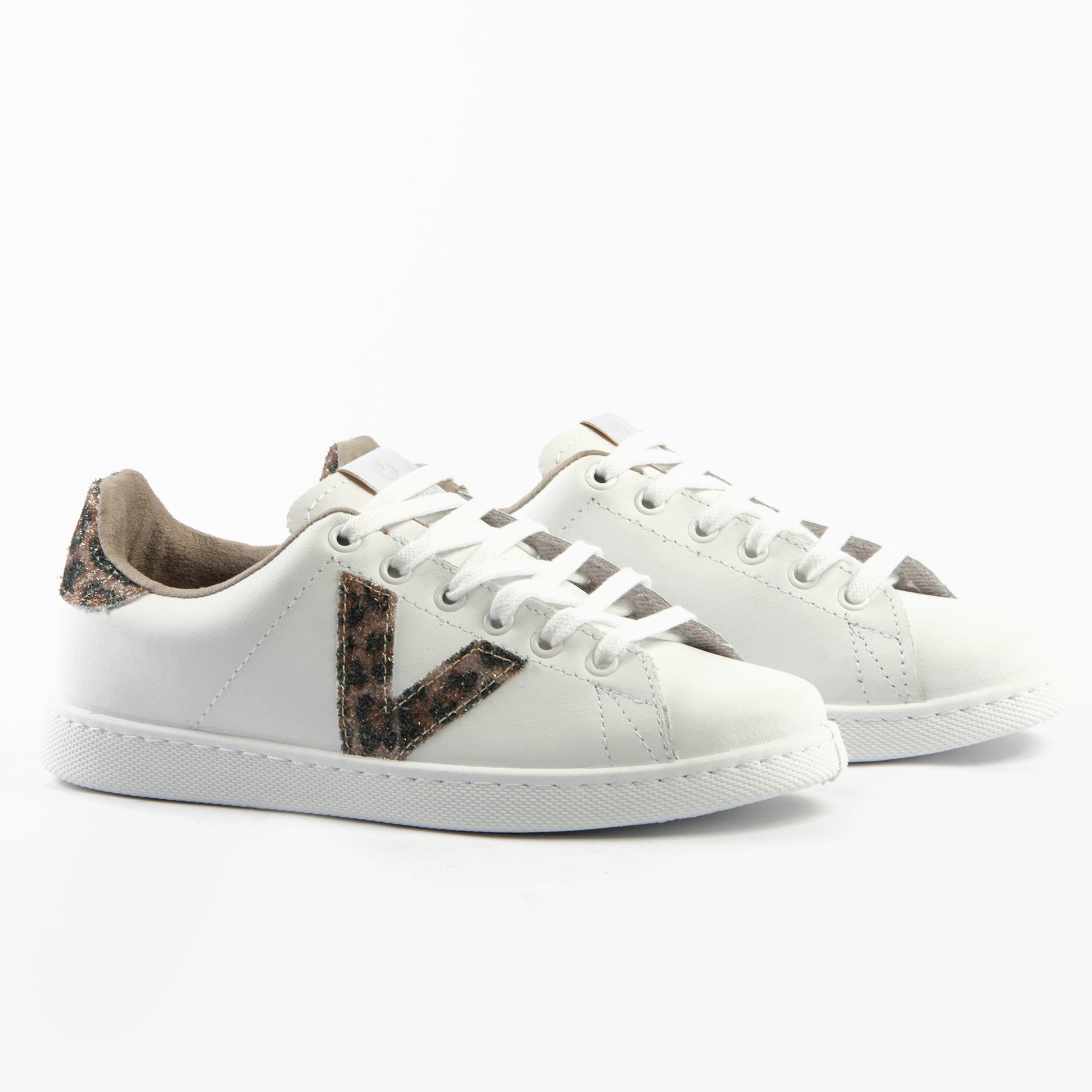 Victoria TENIS Womens Trainers Taupe side view showing lace-up design and round toe.