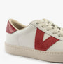Victoria BERLIN Womens Trainers Carmin side view with red and white color scheme, lace-up closure and low top design.