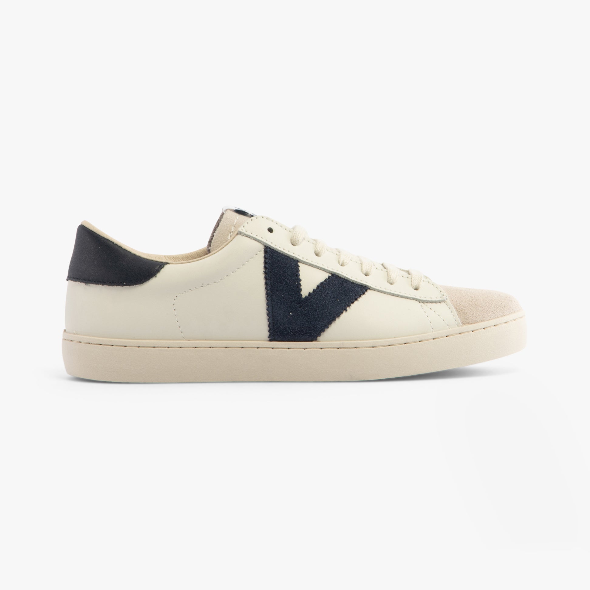 Victoria BERLIN LEATHER & SPLIT Womens Trainers Marino side view showcasing leather and split material.