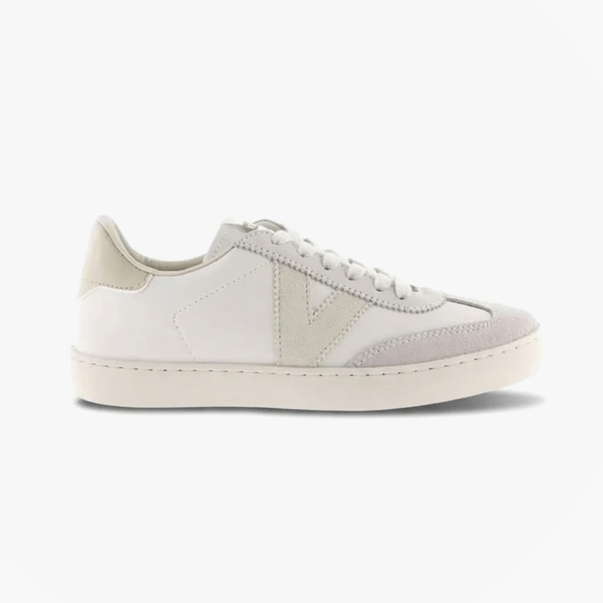 Victoria BERLIN Womens Trainers Hielo side view in white leather, lightweight design with lace-up closure, low top style.