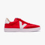 Victoria BERLIN SPLIT LEATHER & NYLON Womens Trainers Rojo side view in red and white with lace-up closure.