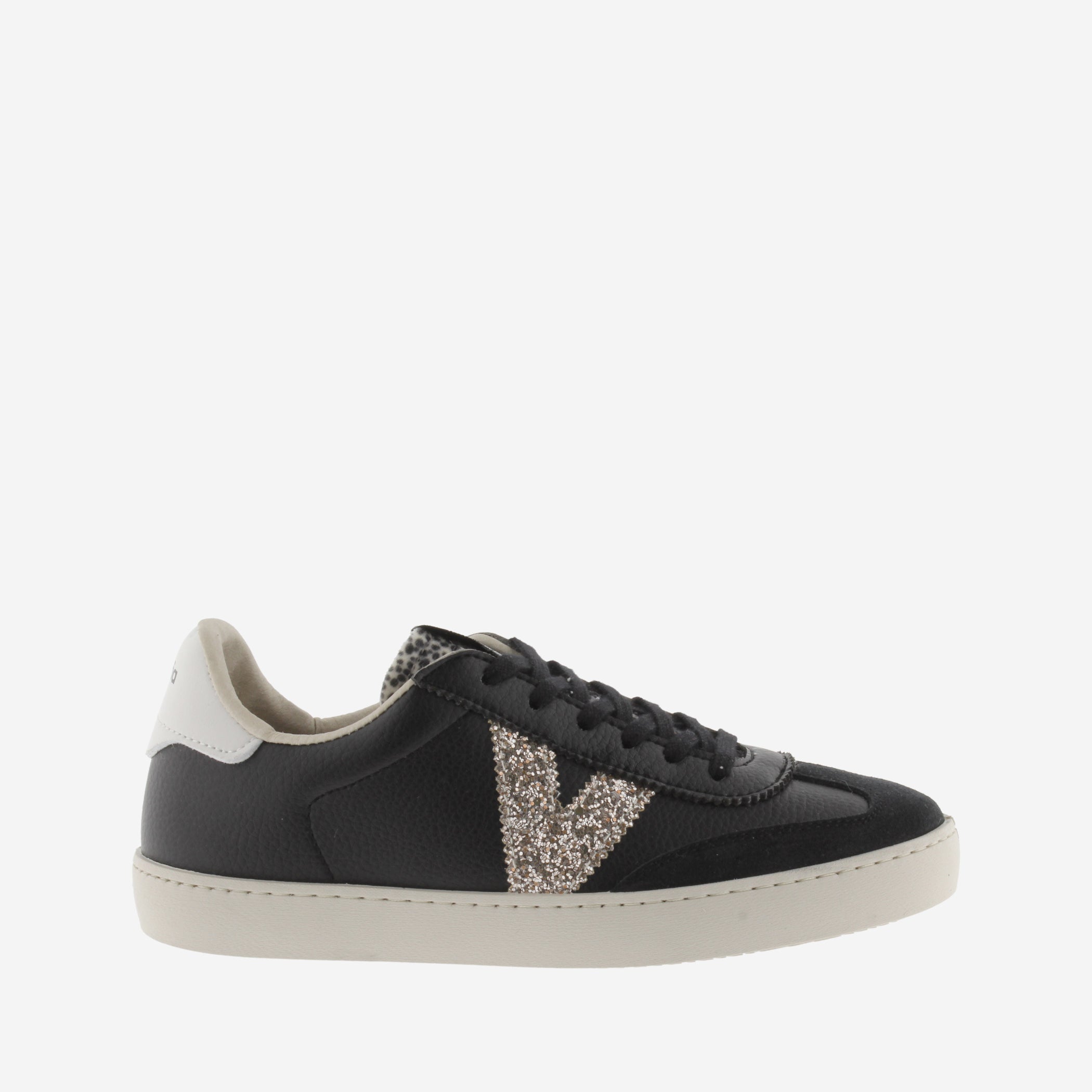 Victoria BERLIN FAUX LEATHER PUMPED CYCLIST Womens Trainers Negro side view showcasing sleek faux leather design.