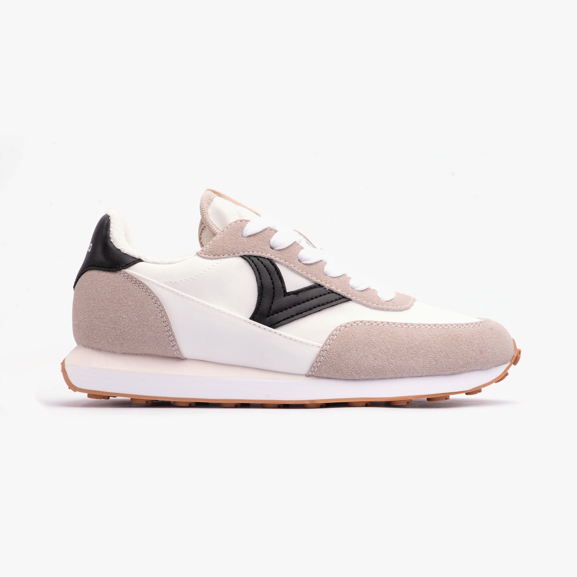 Victoria ASTRO CONTRAST NYLON Womens Trainers Negro side view, featuring leather and nylon upper with lace-up closure.