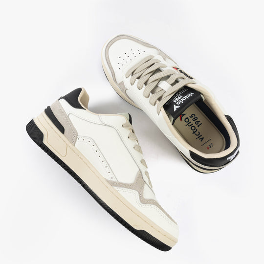 Victoria C80 Womens Trainers Negro top view with lace-up closure, featuring leather and suede upper in black.