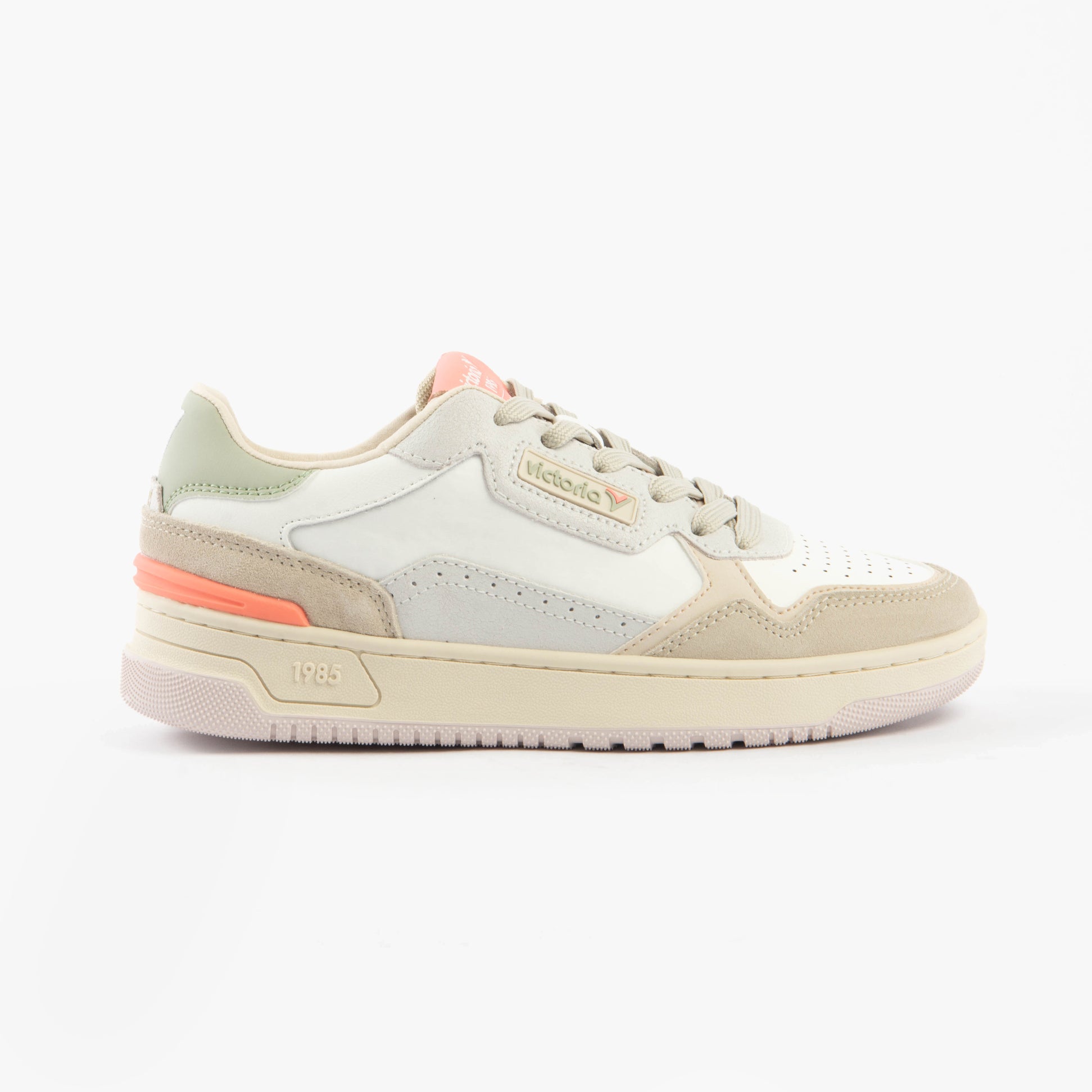 Victoria C80 Womens Trainers Beige side view, lace-up low-top sneakers with leather and suede upper.