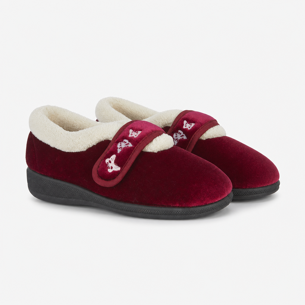 Jo & Joe MATILDA Womens Touch Fasten Slippers Wine