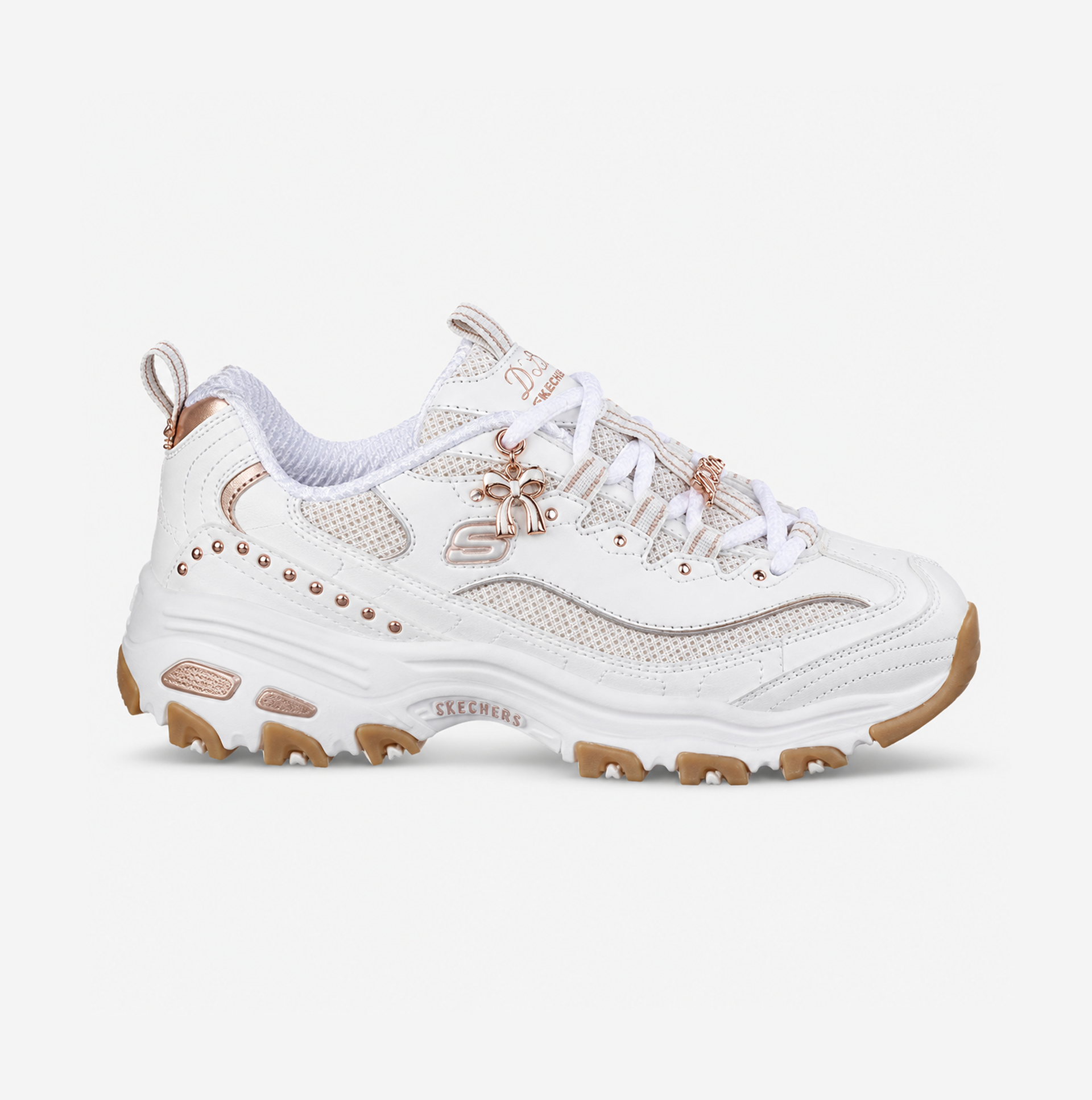 Skechers D'LITES - 20TH ANNIVERSARY Womens Casual Trainers White/Rose Gold