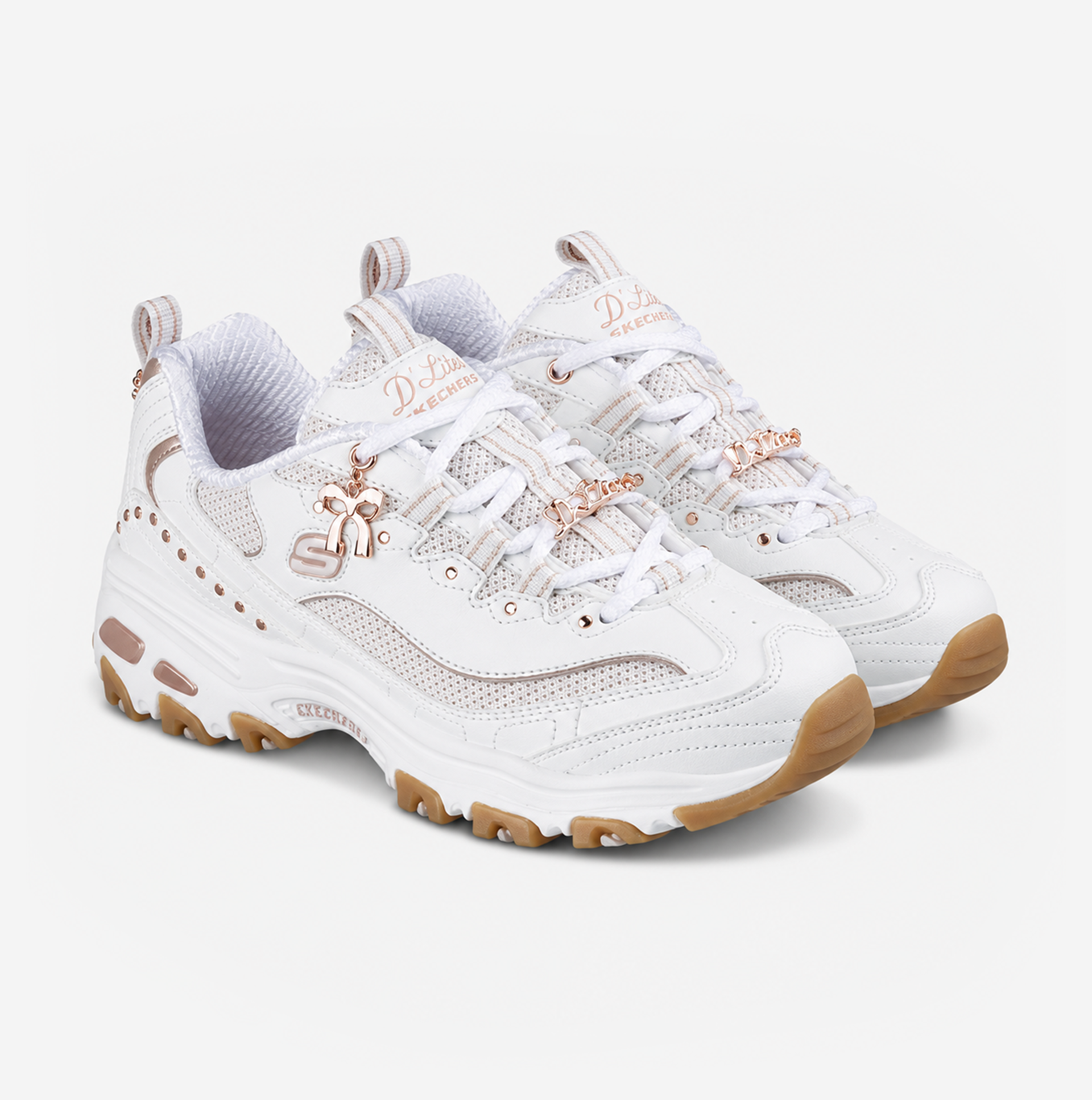Skechers D'LITES - 20TH ANNIVERSARY Womens Casual Trainers White/Rose Gold
