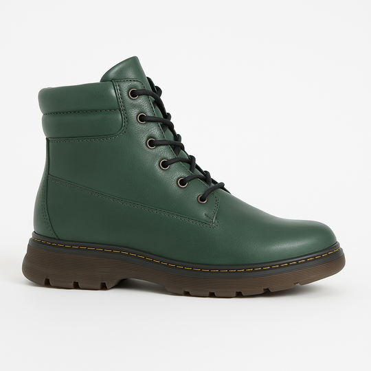 Westland PEYTON 01 Womens Boots Green side view showcasing faux leather upper and lace-up closure.