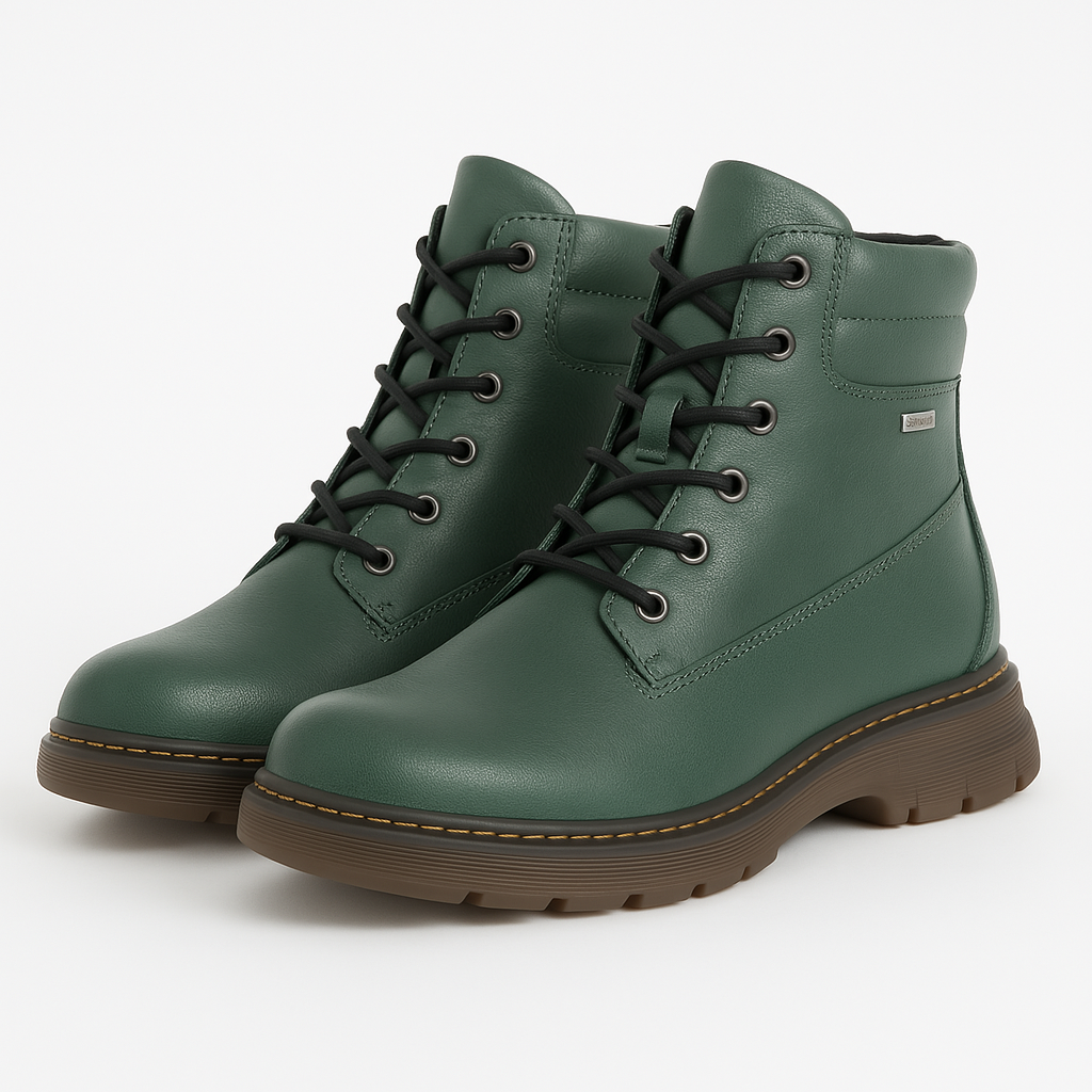 Westland PEYTON 01 Womens Boots Green side view showing faux leather upper and lace-up closure.