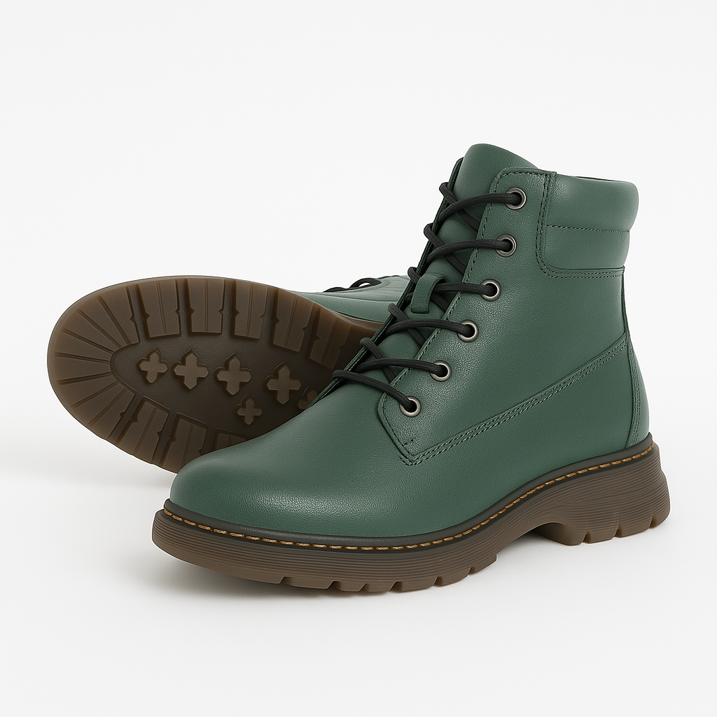 Westland PEYTON 01 Womens Boots Green side view showcasing faux leather, lace-up design, and rubber sole.
