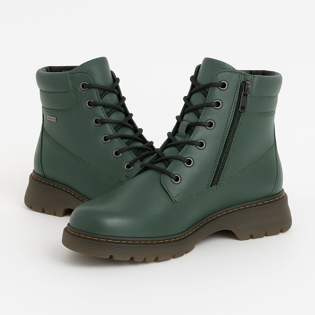 Westland PEYTON 01 Womens Boots Green side view with lace-up closure and zipper detail on faux leather upper.