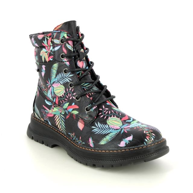 Westland PEYTON 01 Womens Boots Print side view featuring colorful floral design on black faux leather.