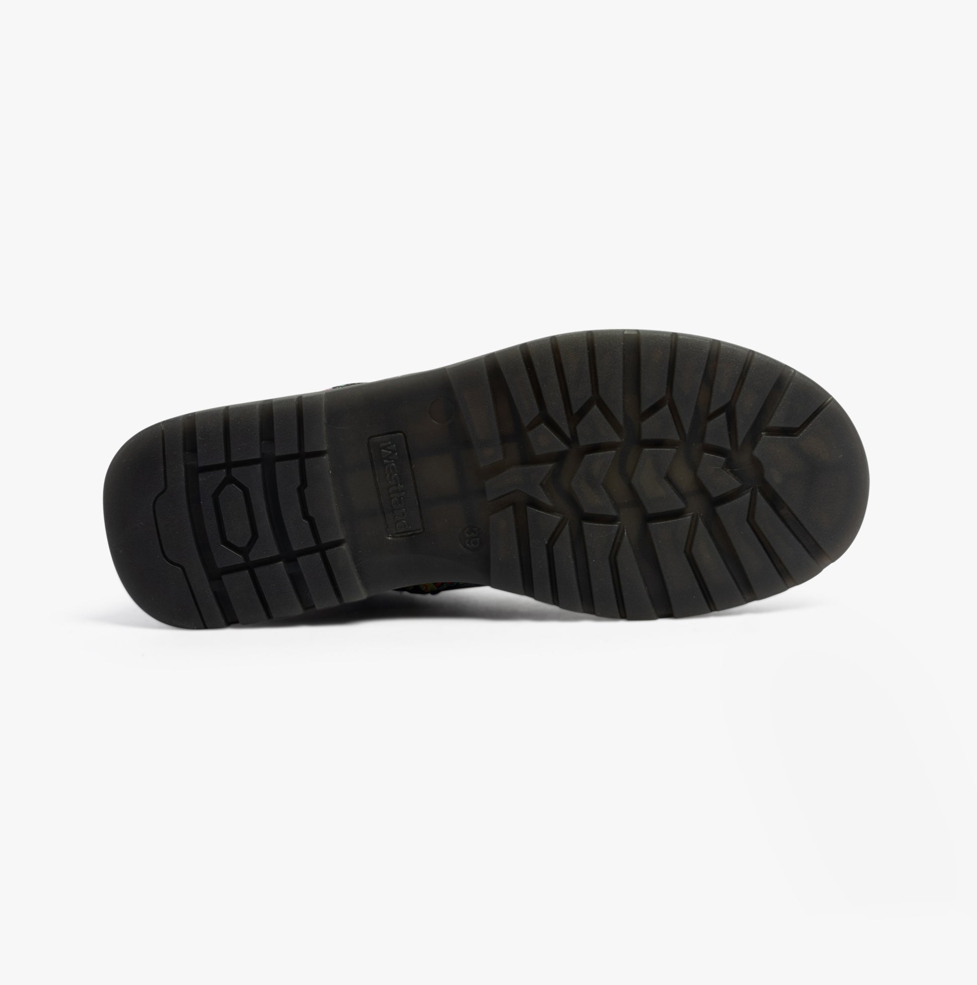 Westland PEYTON 02 Womens Boots Black Print bottom view rubber sole with textured tread pattern.