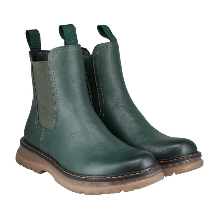 Westland PEYTON 05 Womens Boots Green side view showcasing faux leather material and elasticated side panel.