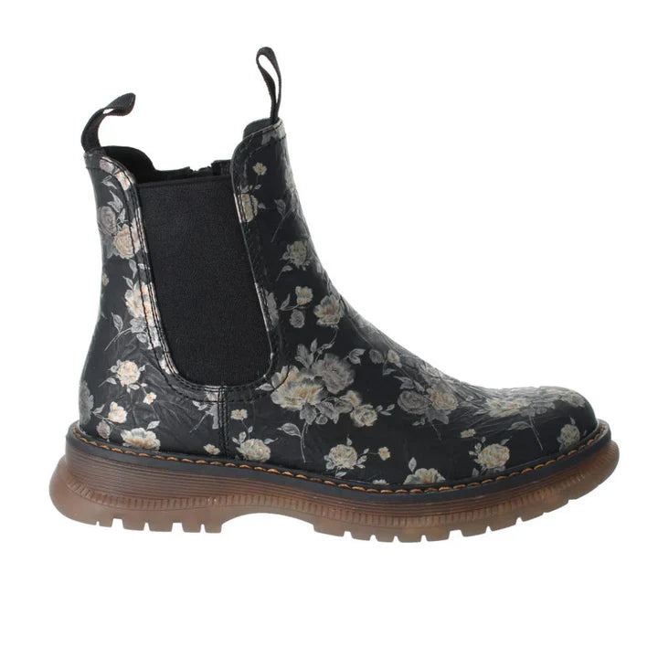 Westland PEYTON 05 Womens Boots Print side view displaying floral pattern, ankle height, faux leather upper with elasticated side panel.