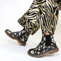 Westland PEYTON 05 Womens Boots Print side view worn with patterned pants showcasing floral print and elasticated side panel.