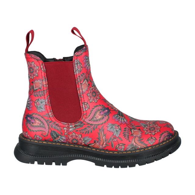 Westland PEYTON 05 Womens Boots Red Print side view showcasing vibrant floral design and elasticated side panel.