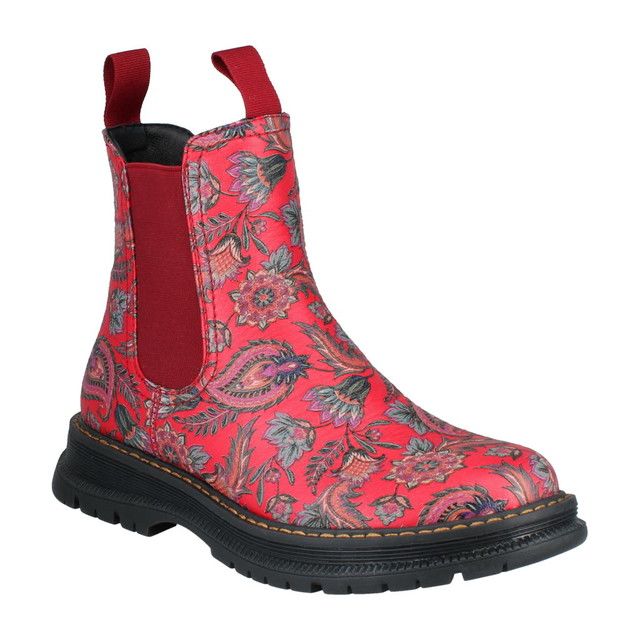 Westland PEYTON 05 Womens Boots Red Print side view with floral design pattern and elasticated side panel.