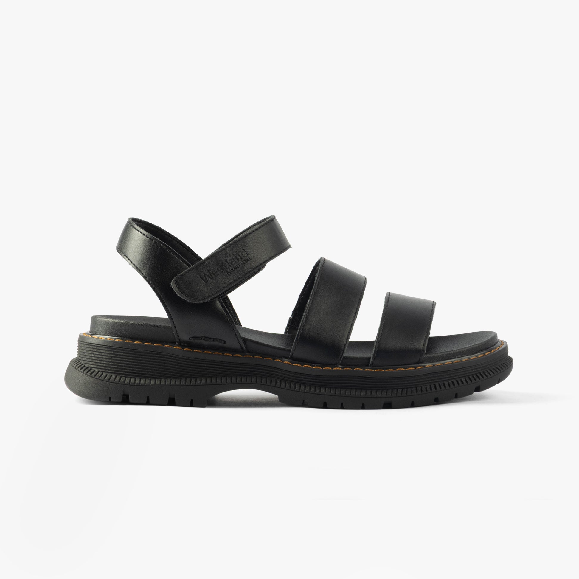 Westland PEYTON 08 Womens Sandals Black side view showcasing faux leather straps and comfortable sole.