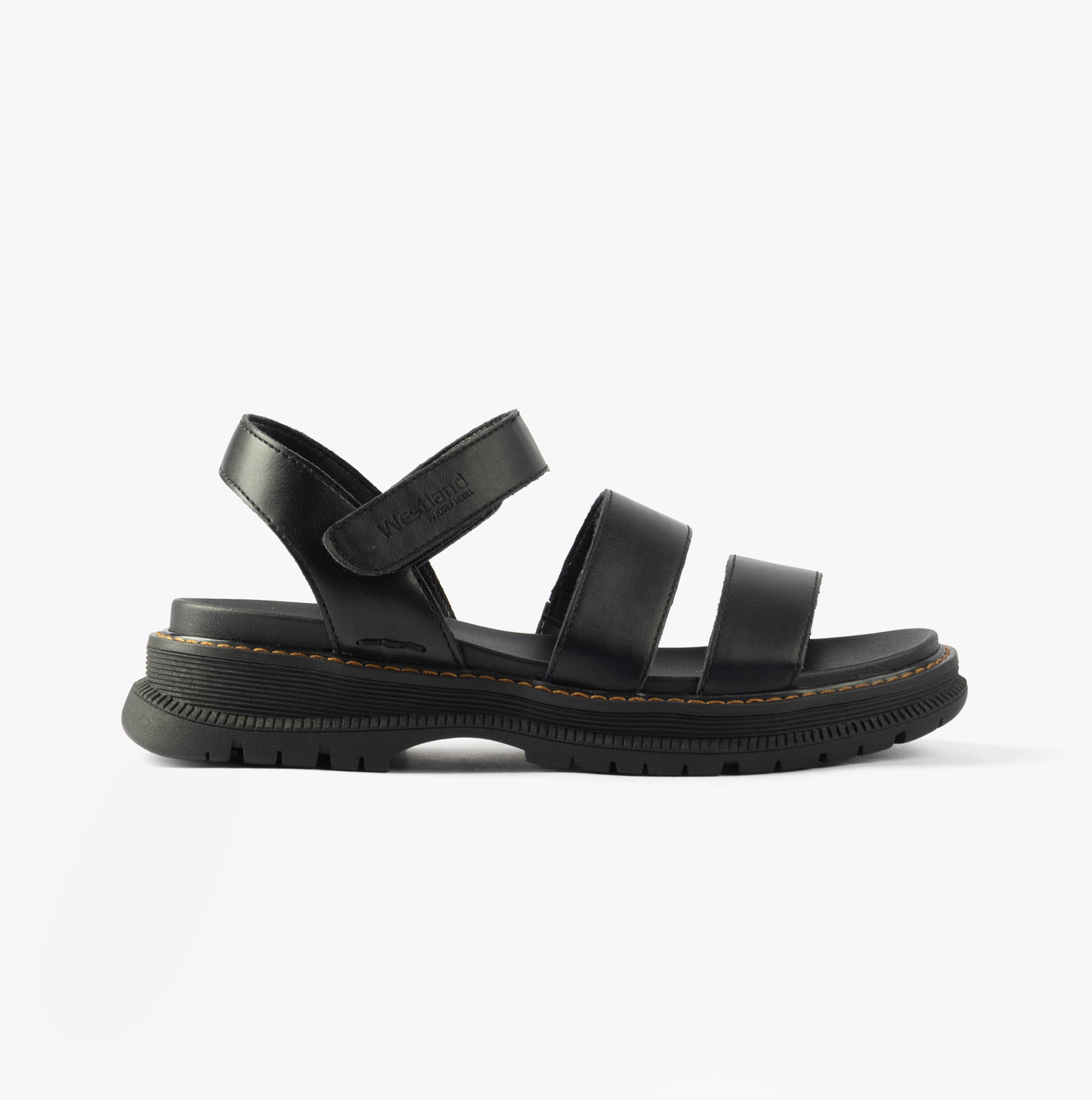Westland PEYTON 08 Womens Sandals Black side view showcasing faux leather straps and comfortable sole.