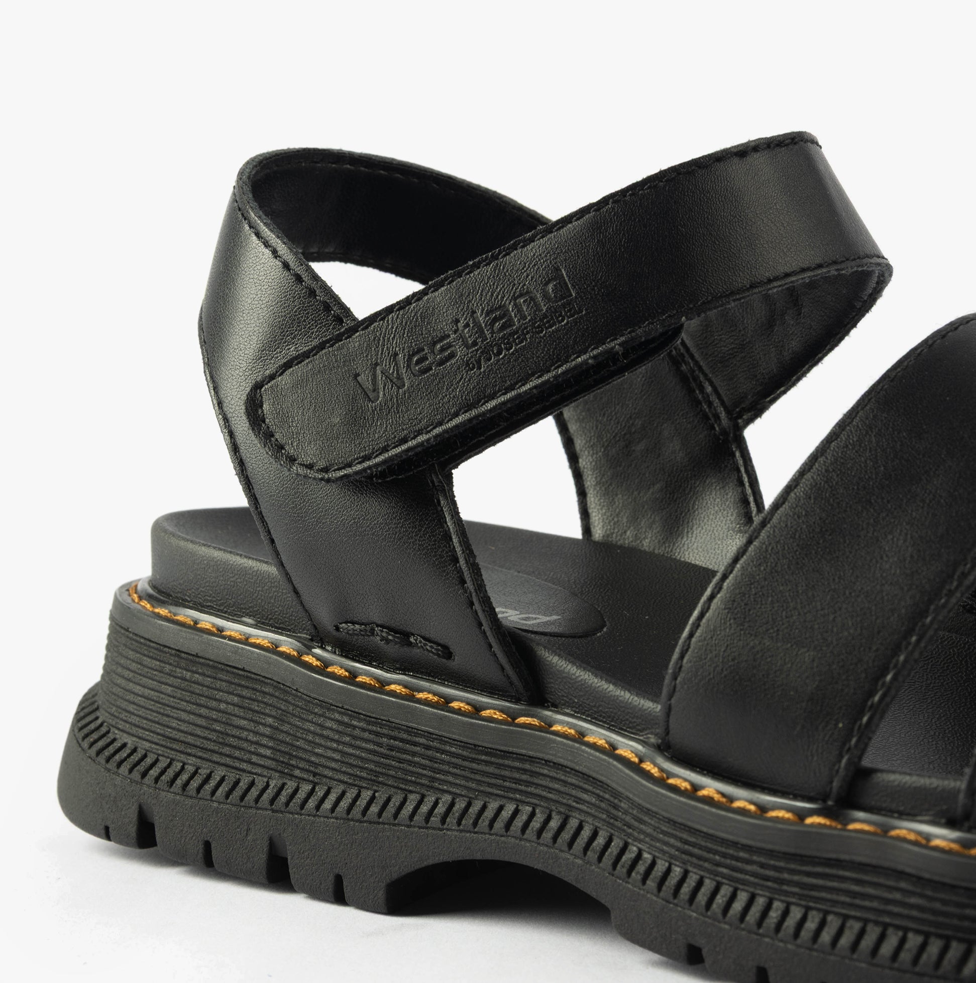 Westland PEYTON 08 Womens Sandals Black side view showcasing faux leather upper and synthetic sole.