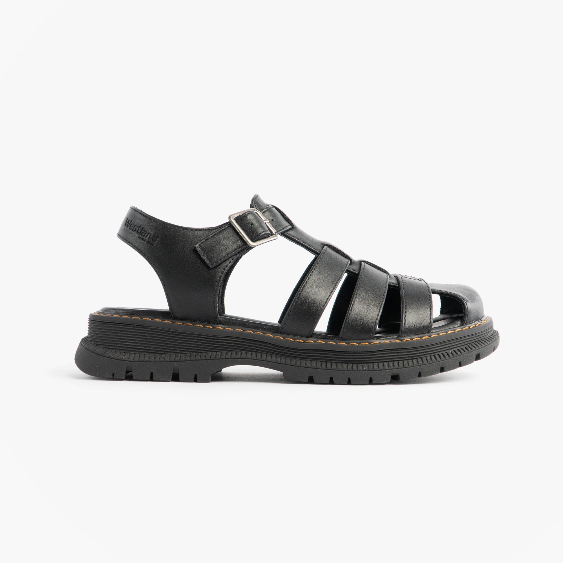 Westland PEYTON 09 Womens Sandals Black side view showcasing synthetic upper and buckle closure.