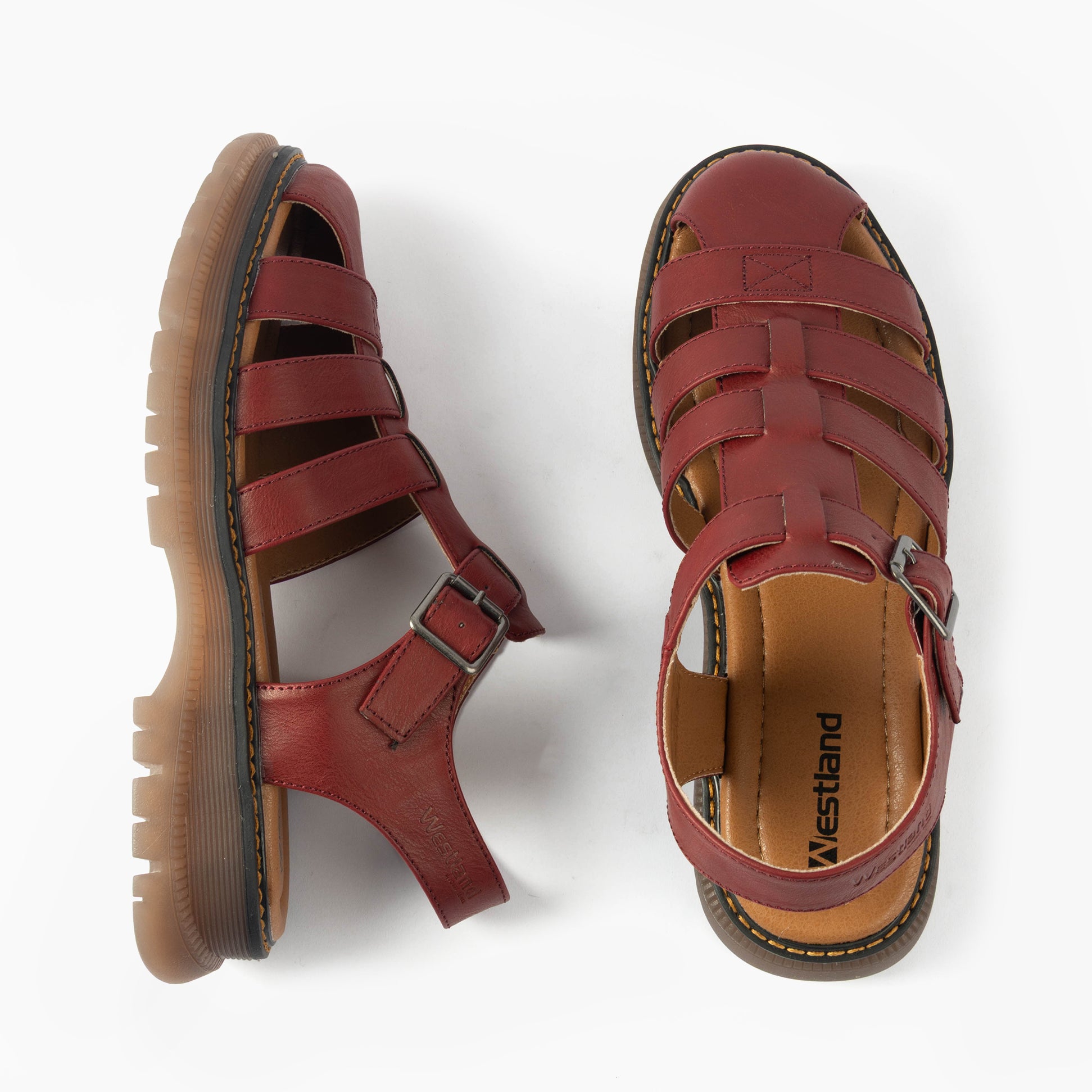 Westland PEYTON 09 Womens Sandals Red top view showcasing faux leather upper and buckle closure.