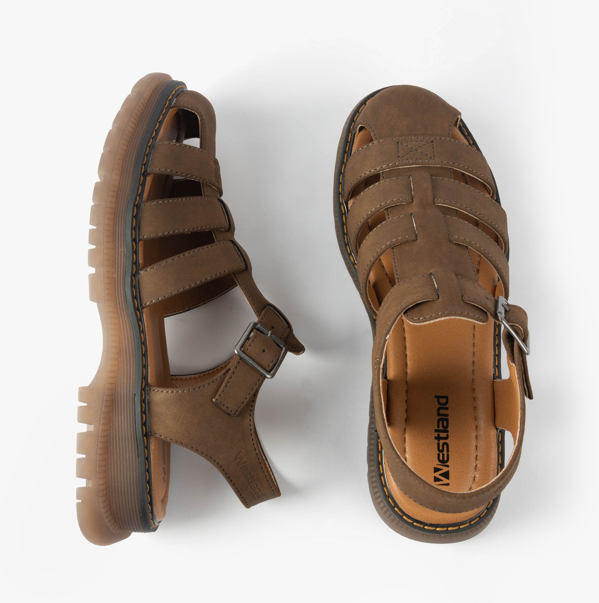 Westland PEYTON 09 Womens Sandals Brown top view with buckle closure and round toe shape