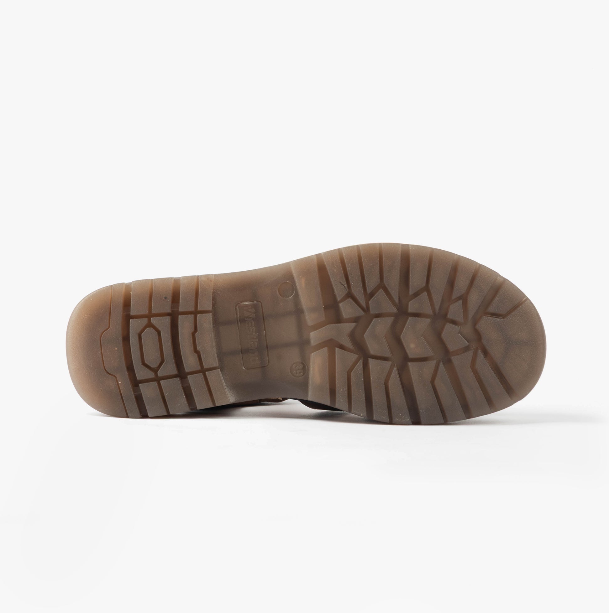 Westland PEYTON 09 Womens Sandals Brown outsole view showcasing tread pattern and material details.