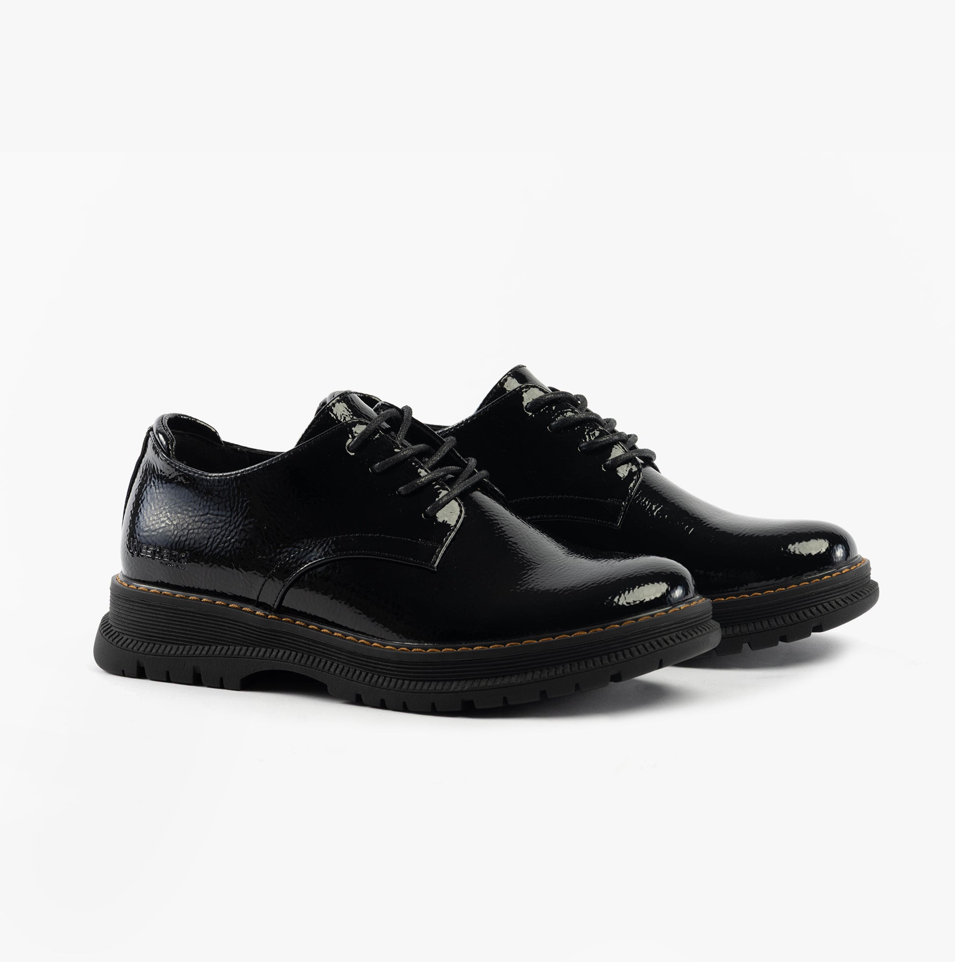Westland PEYTON 10 Womens Shoes Black Patent side view showcasing patent leather design and lace-up closure.